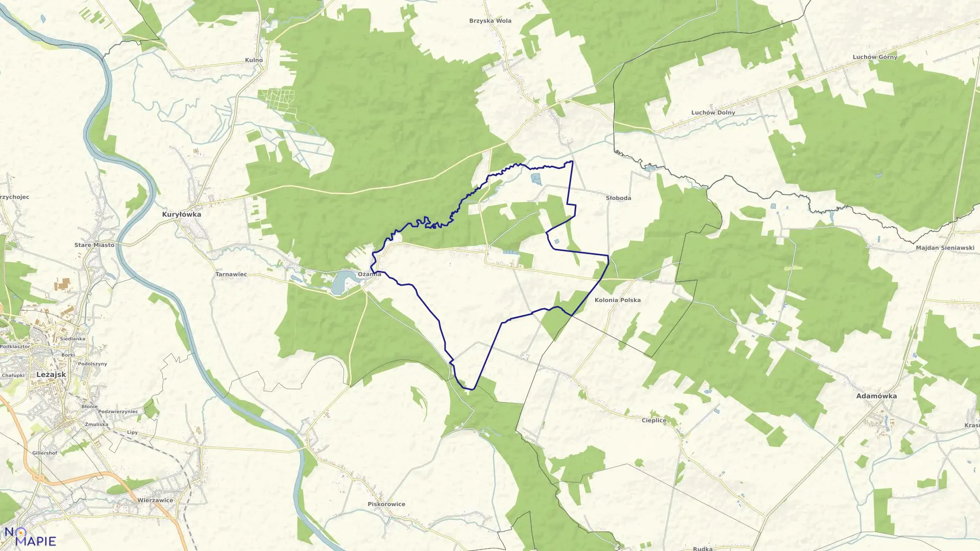 Mapa obrębu Dąbrowica w gminie Kuryłówka