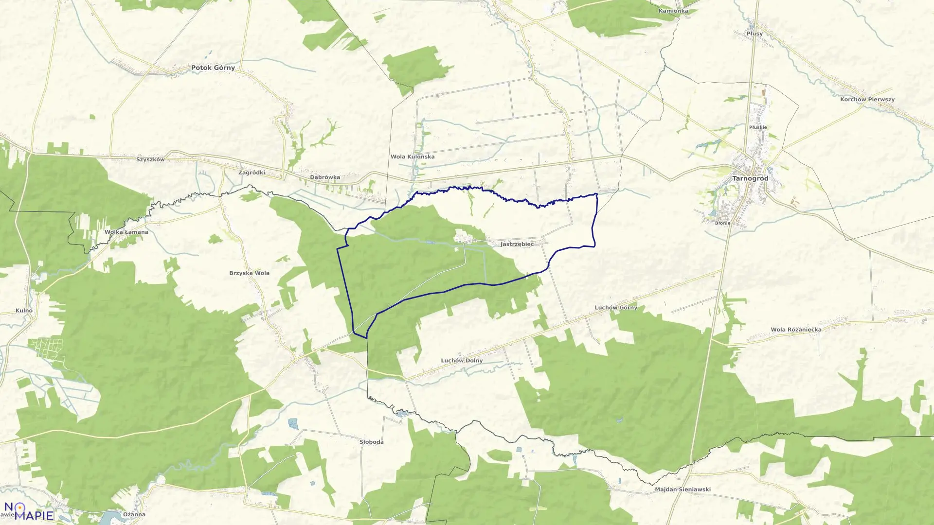 Mapa obrębu Jastrzębiec w gminie Kuryłówka
