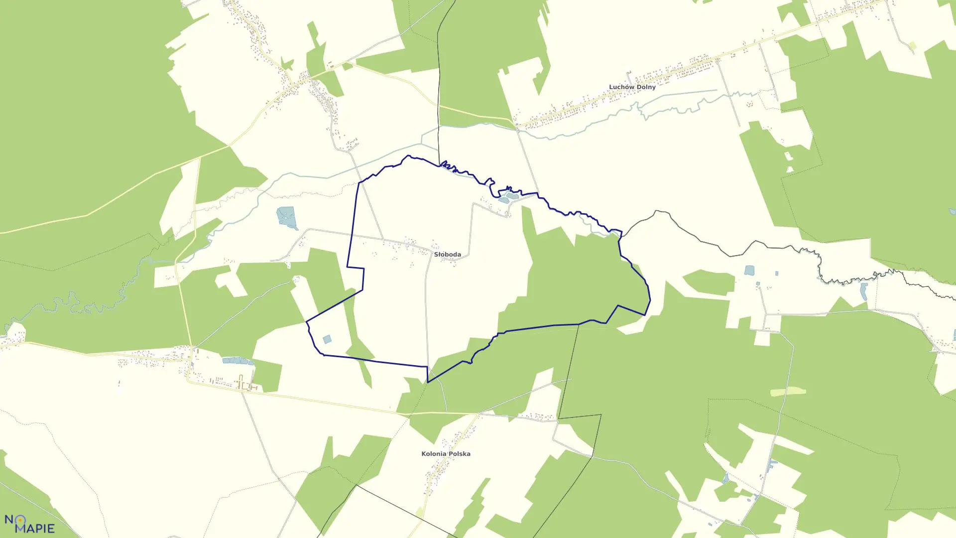 Mapa obrębu Słoboda w gminie Kuryłówka
