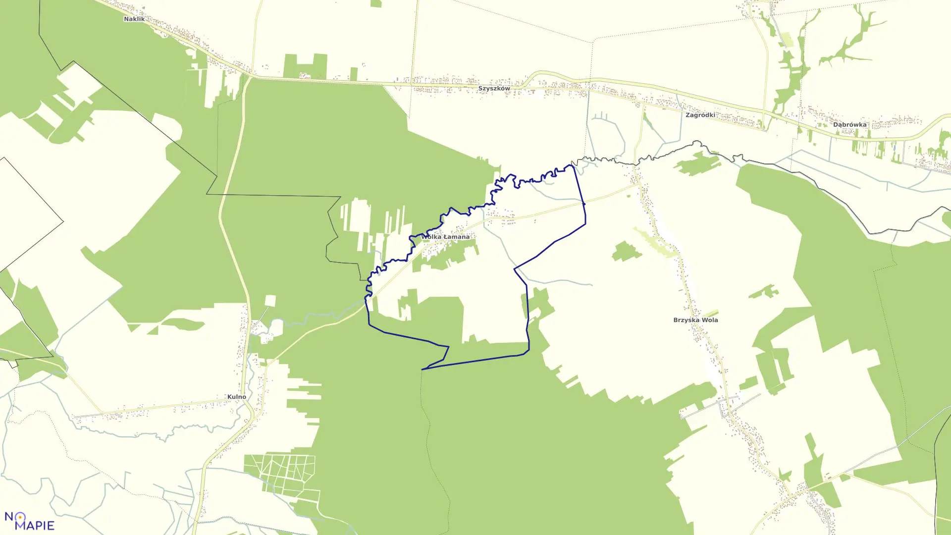 Mapa obrębu Wólka Łamana w gminie Kuryłówka